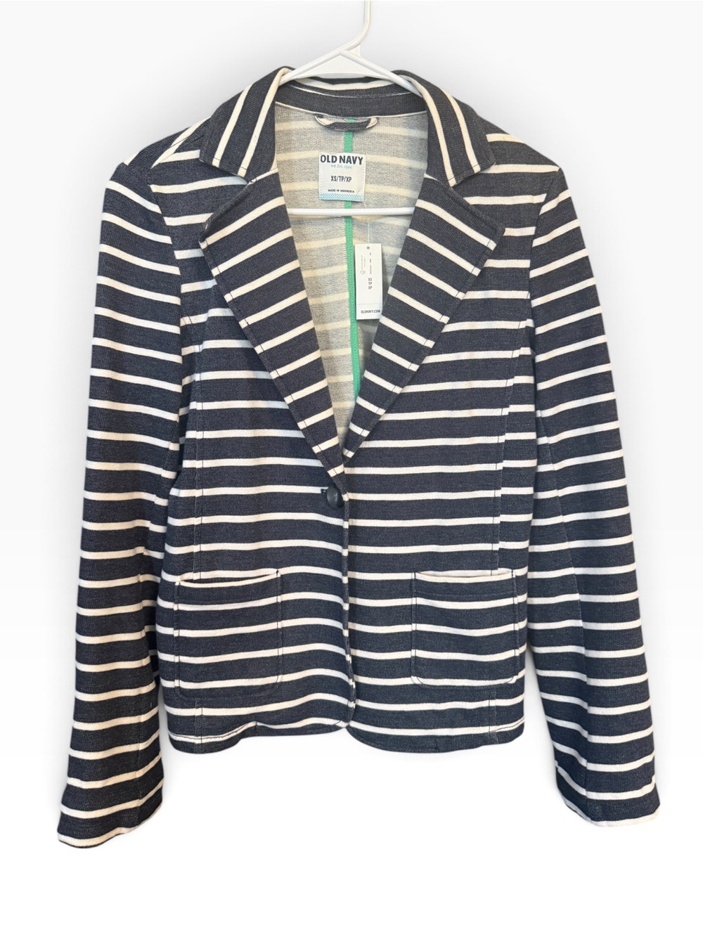 NWT Women’s Old Navy White & Navy Striped Blazer 100% Cotton XS